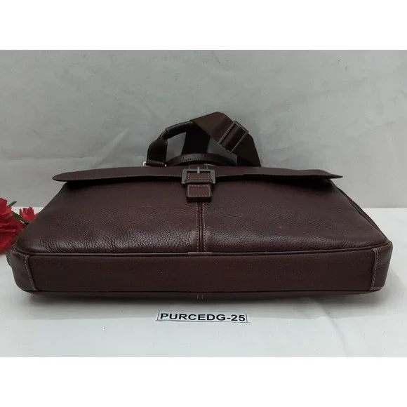 BOCONI Brown Pebbled Leather Business Brief Messenger Laptop Crossbody Bag